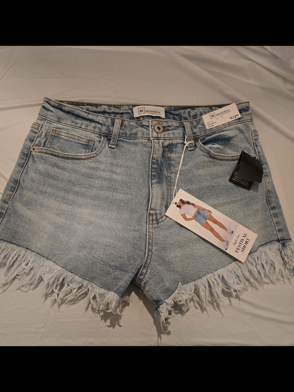 Celebrity Pink Light Blue Distressed Fringe Festival Denim Shorts